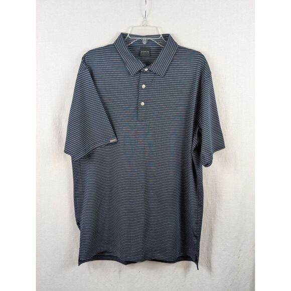 Dunning Golf Helsby Pinstripe Performance Polo Shirt Navy Blue Men's Size Large - Picture 1 of 14
